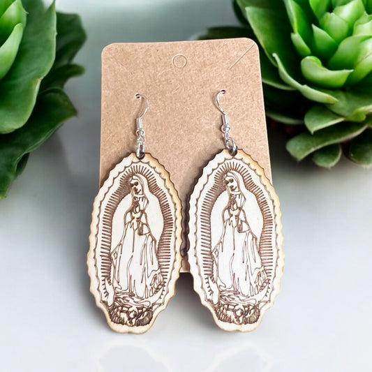 Virgencita Wooden earings